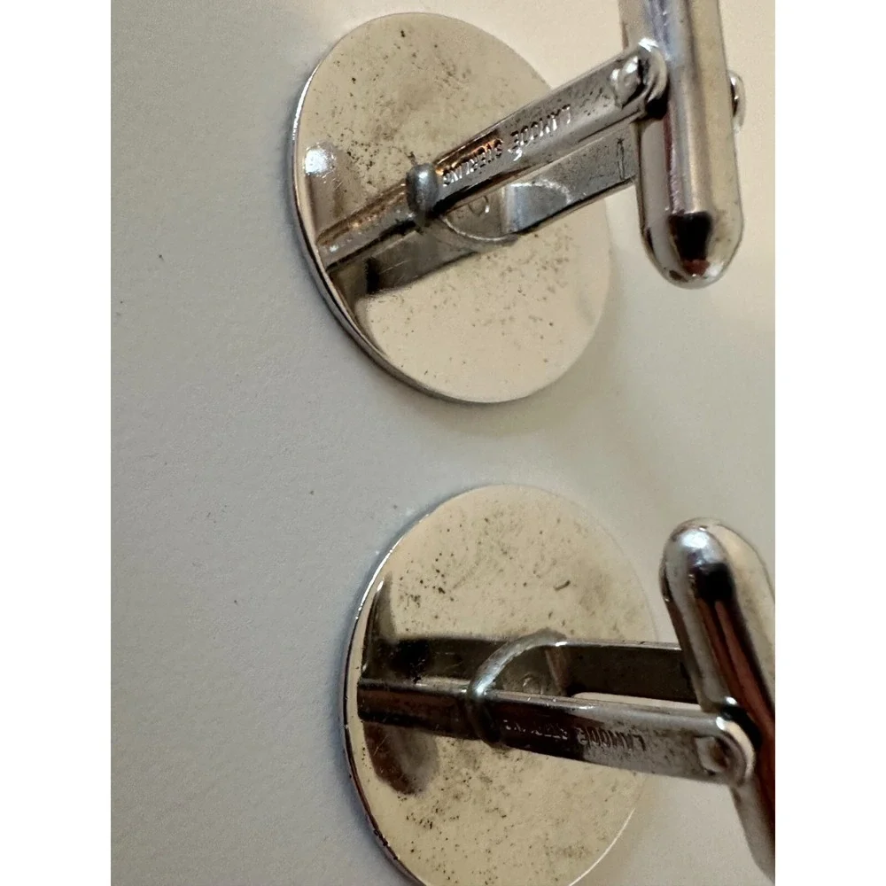 Lamode Sterling Silver Cufflinks Round Etched Edges Signed Circles 925‎